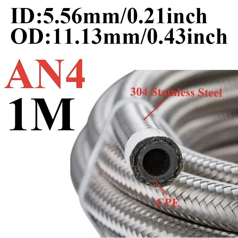 Universal AN braided fuel/oil hose line, stainless steel over CPE rubber, 1m AN10 ID 14.2mm