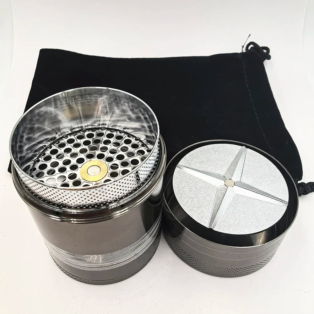 New 55MM Toothless Manual Metal Herb Grinder Spice Crusher Large-capacity Portable Toothless Design Transparent Screen Catcher