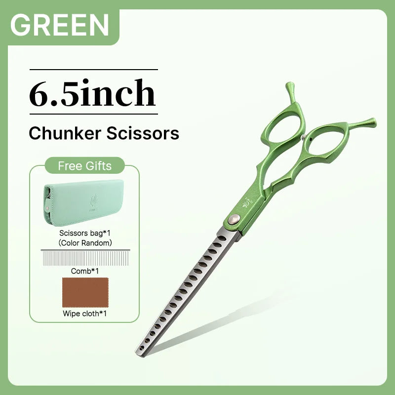 Fenice 6.5 Inch Colorful Straight Curved Thinning Chunker Shears Beginner Friendly Scissors Kit for Practice &Home Groomer Us