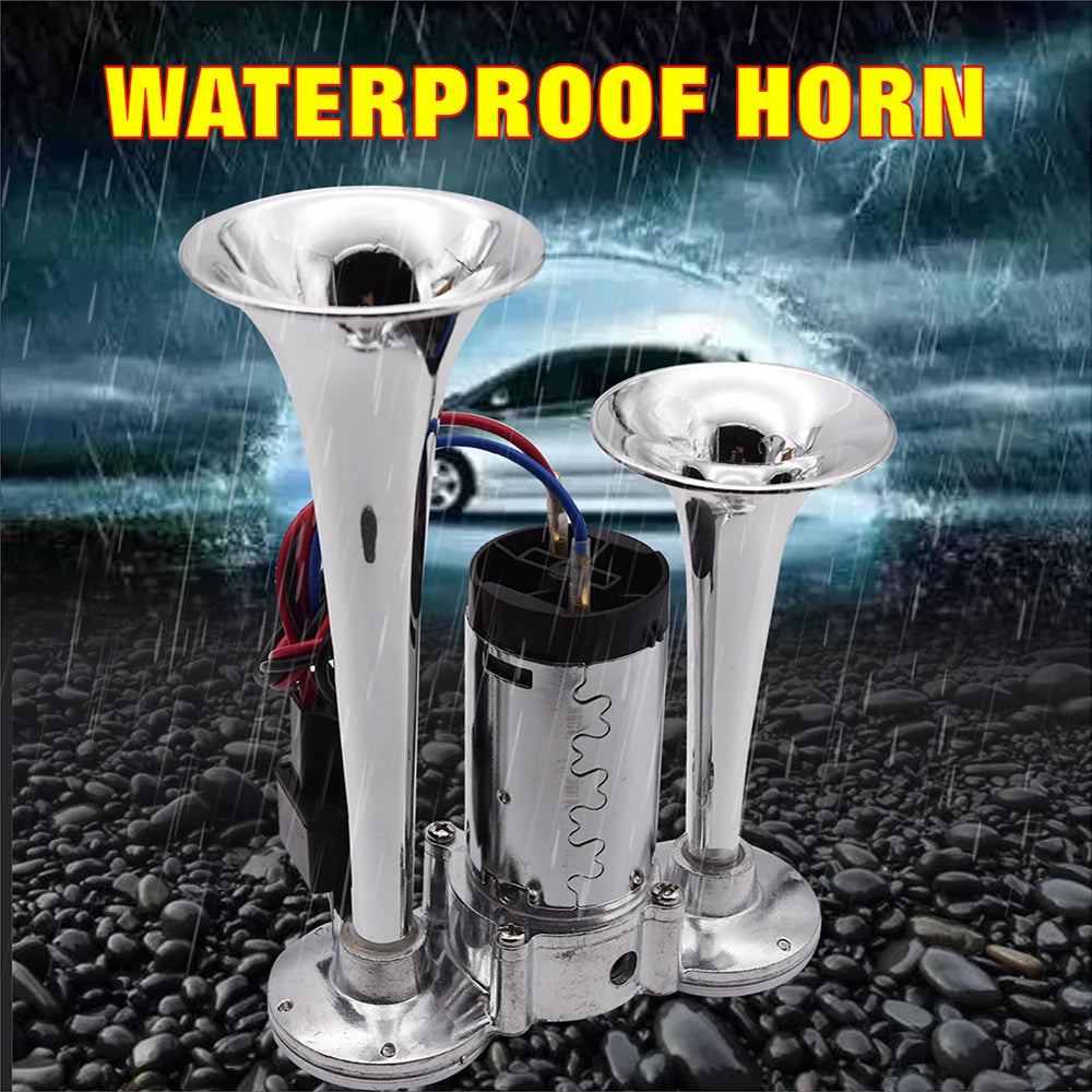150db Car Electric Loud Horn Dual Trumpets Speaker Auto 12v Air Horn Siren Sound Security Alarm Signal for Train Truck  Boat SUV
