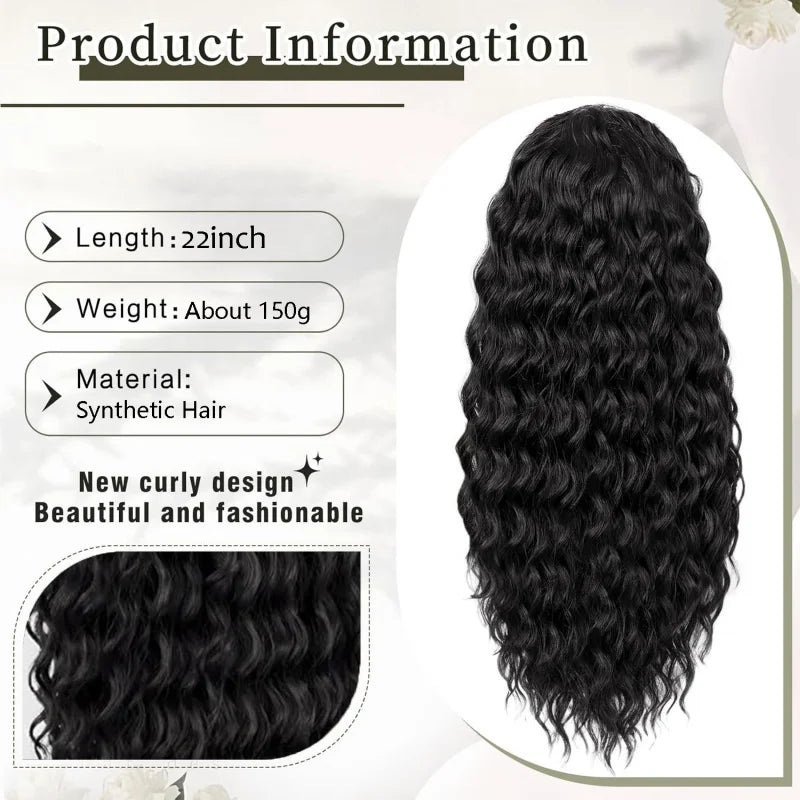 22in Drawstring Curly Ponytail Hair Extension, Synthetic Fluffy Long Curly, 1pc
