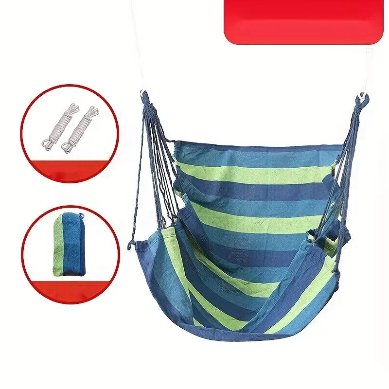 Thickened Canvas Camping Hammock Swing Chair, Anti-Rollover Striped, Blue/Orange