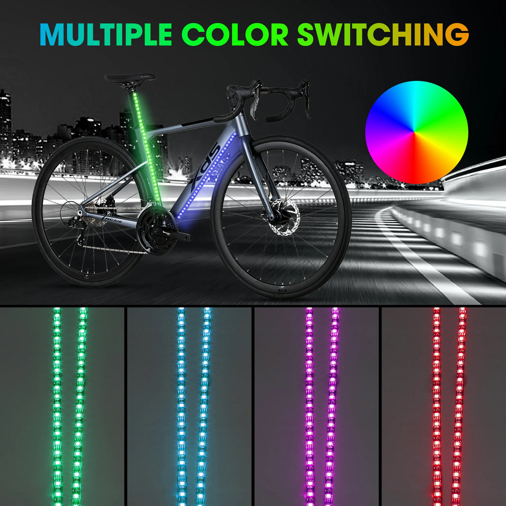 Bicycle RGB strip lights are suitable for night riding, camping riding, and outdoor cycling. Night riding is both fun and safe