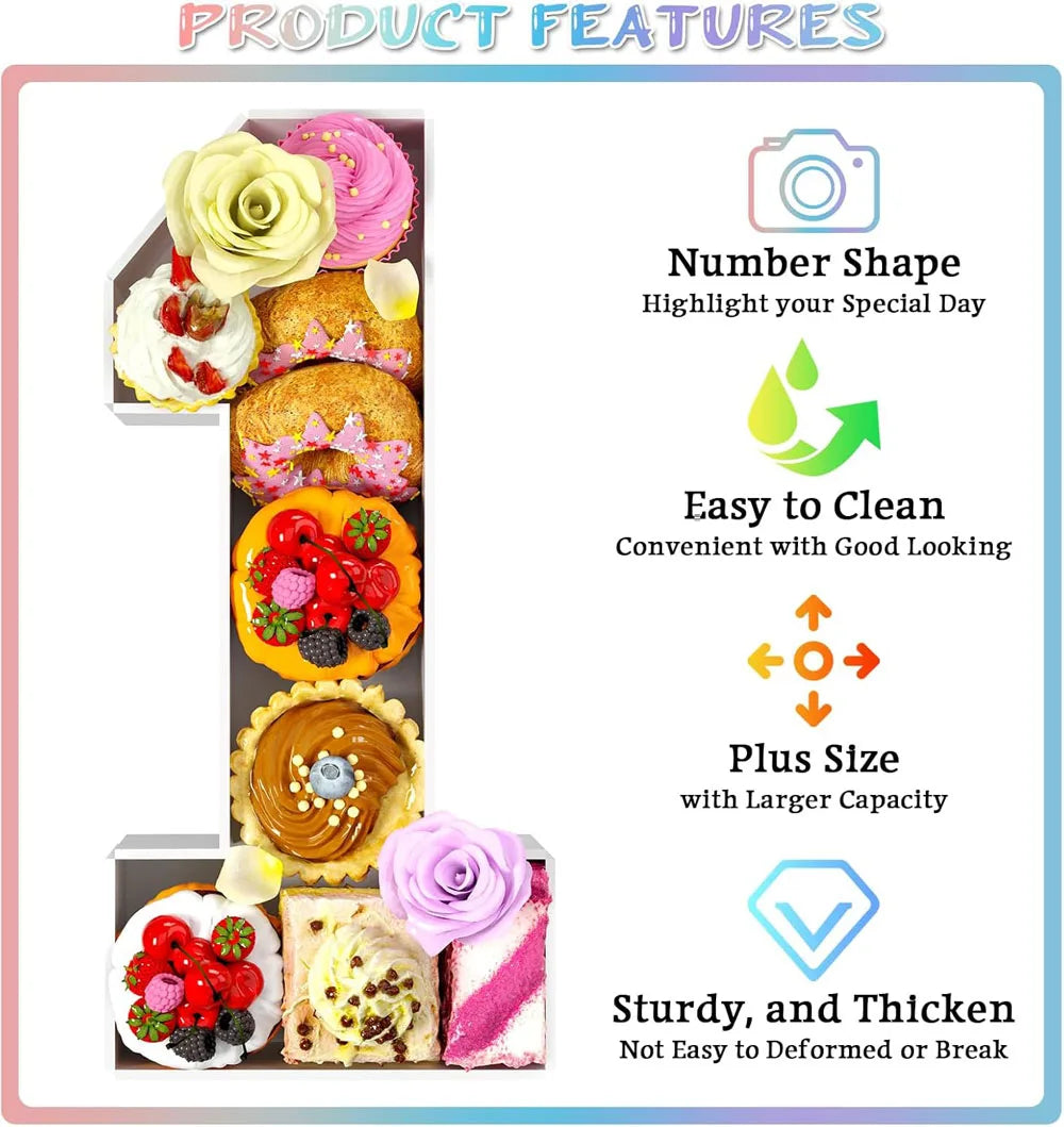 Food Fillable Number Shaped Sweets Flower Candy Cupcake Container Box for Wedding Anniversary Birthday Party Baby Shower Decore