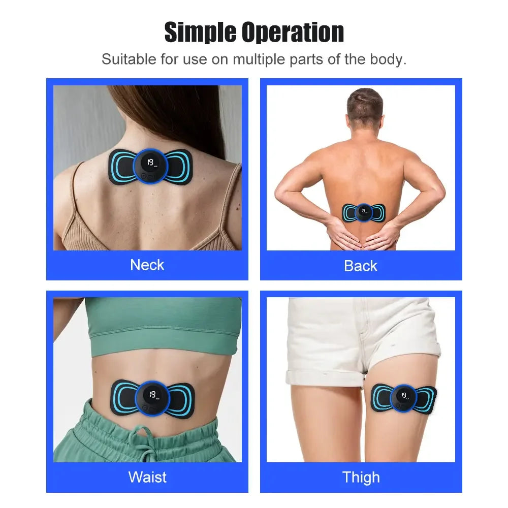 EMS TENS Neck Massager Patch Muscle Stimulator with Gel Pads, 1 host + 10 pads