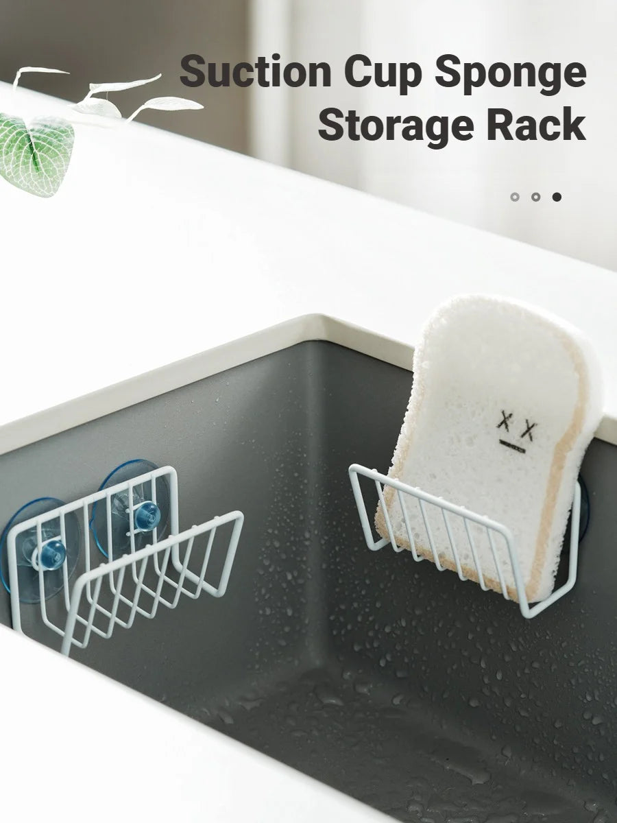 Stainless Steel Suction Cup Sponge Holder Sink Caddy Drain Storage, Black or Grey Silver
