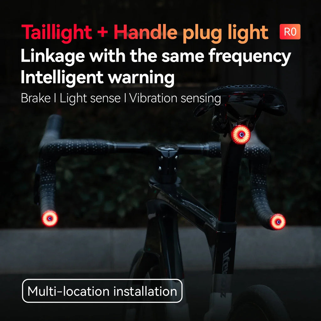 ROCKBROS Bicycle Handlebar End Lights IPX6 Bike Rear Light 5 modes Bike Lamp Intelligent Brake Sensor Safety Night Riding