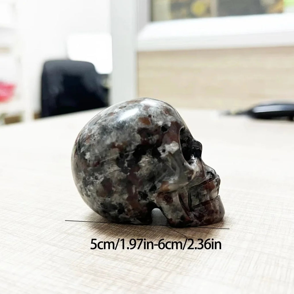 Natural Crystal Skull Yooperlites Carved Skull Statue Craft Fire Stone Figurine Powerful Witchcraft For Halloween Decor Gift