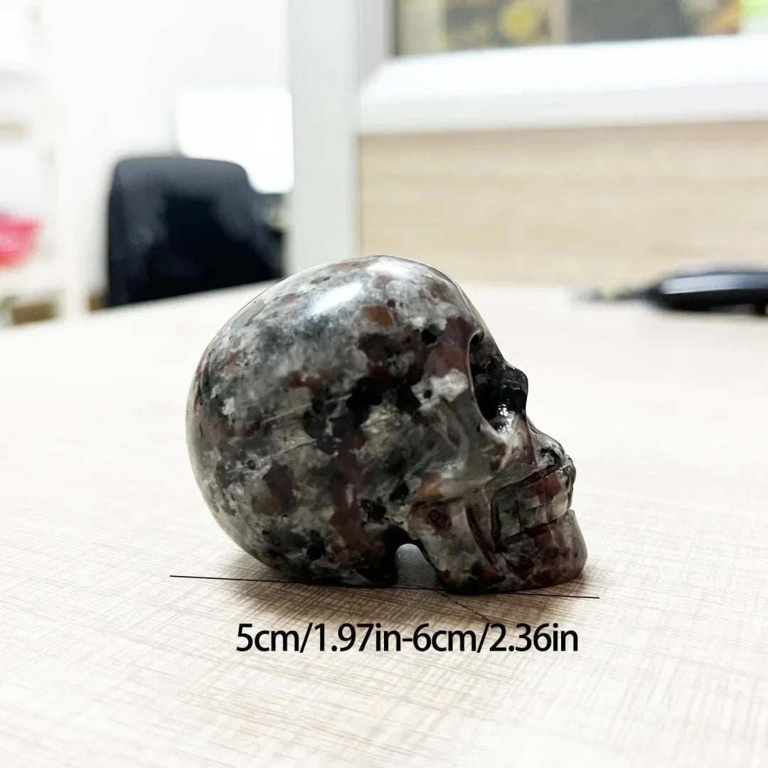 Natural Crystal Skull Yooperlites Carved Skull Statue Craft Fire Stone Figurine Powerful Witchcraft For Halloween Decor Gift