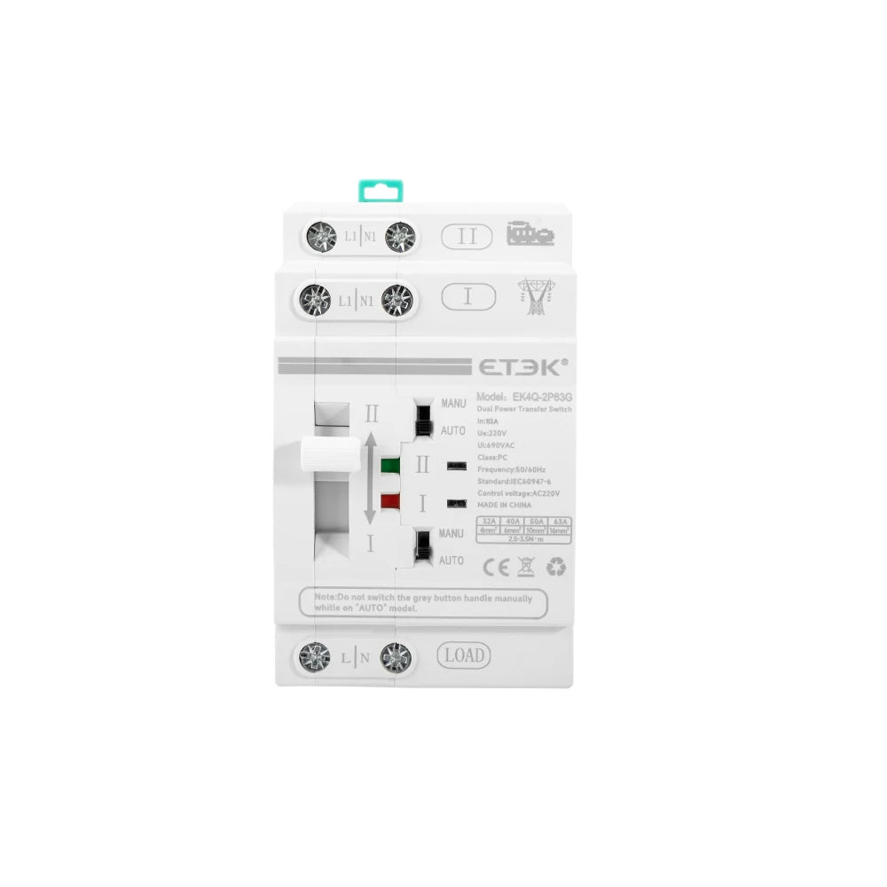 ETEC Din Rail 2P/4P ATS Dual Power Automatic Transfer Switch Electrical Selector Switches Uninterrupted Power 40A/63A PV Energy
