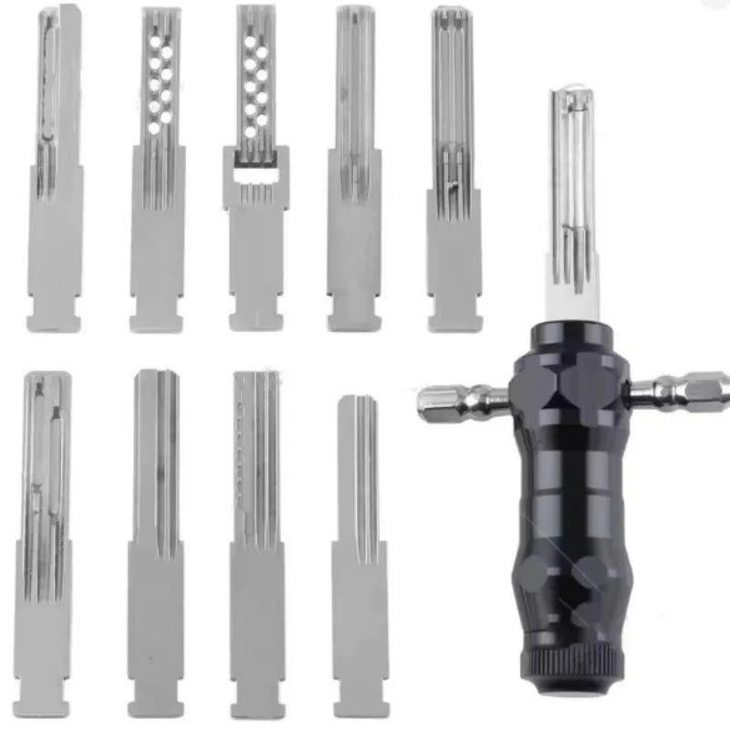 10 in 1 Tubular Lock Pick Set Interchangeable Stainless Steel Keys Unlocking Tool for Locksmith Professional DIY Hand Tool