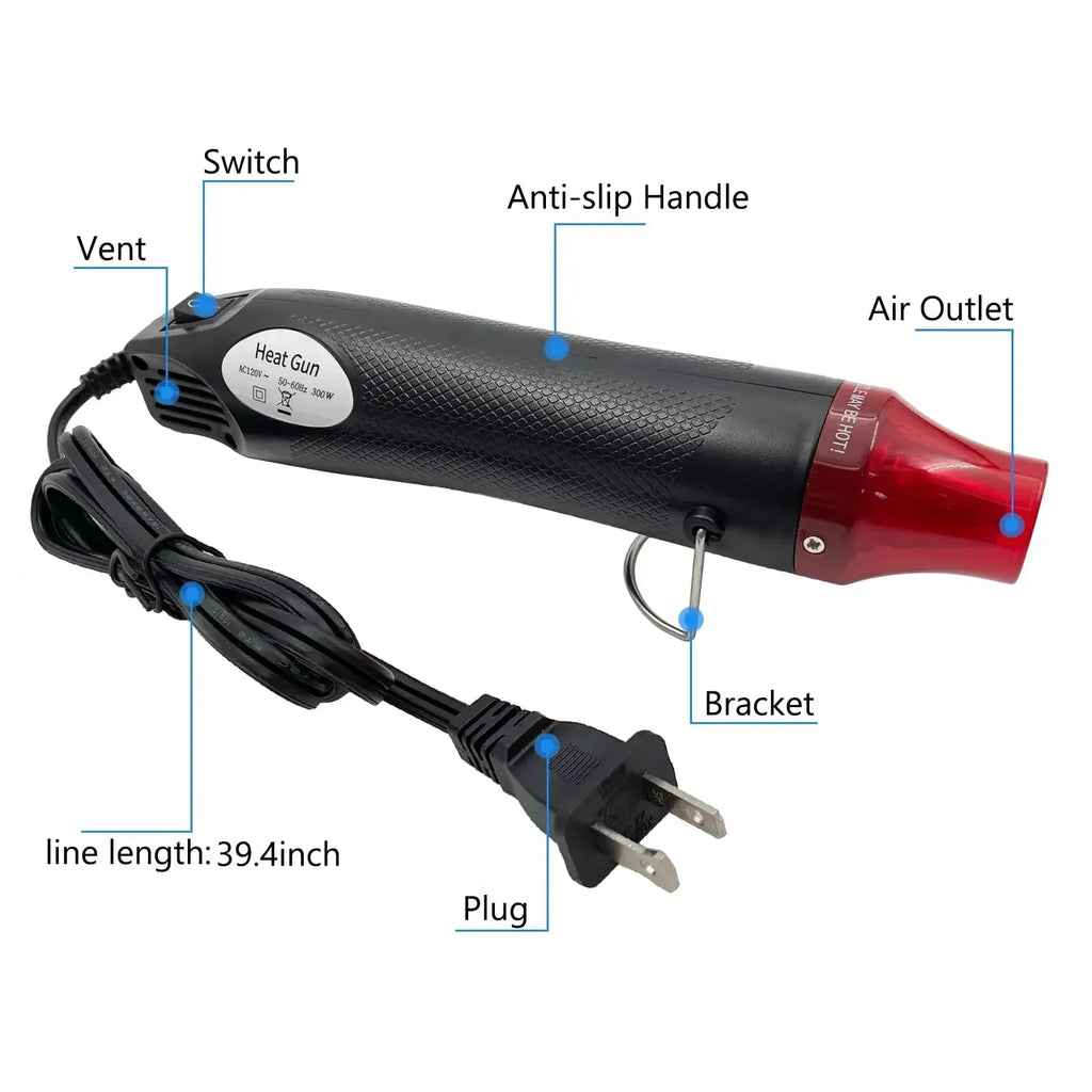 Mini Hot Air Heat Gun for DIY Crafts Portable Heat Air Gun Tool for Embossing Shrink Wrapping Drying Paint 220V/110V 300W
