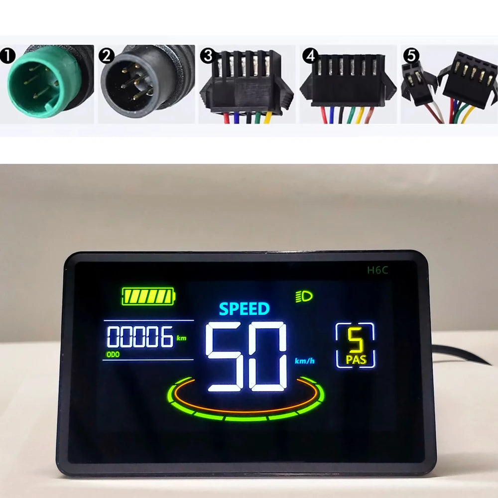UART2 H6C Electric Bike LCD Display Speedometer Meter 24V-60V, 5/6 Pin Plug Options