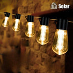 Solar outdoor string lights warm white waterproof, 10 bulbs 4.5m or 20 bulbs 7m