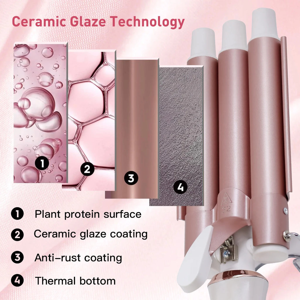 Hatteker Professional Hair Curling Iron Ceramic Triple Barrel Waver Electric Hair Styling Tool for Versatile Curls And Waves EU