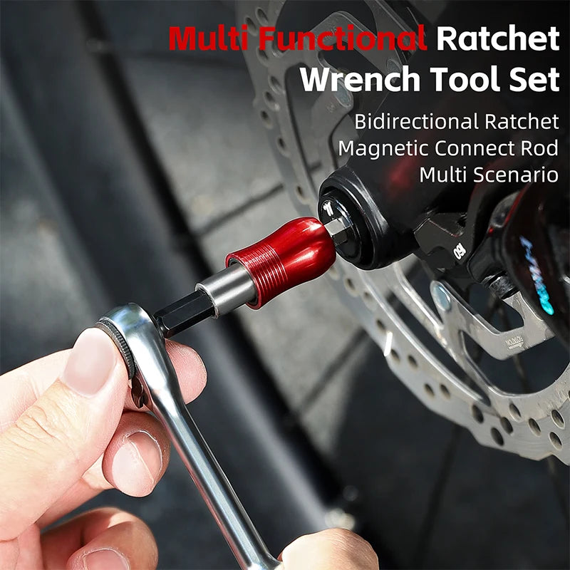 WEST BIKING 14-in-1 Ratchet Wrench Tool Set with Tire Pry Bar & Extension Rod, Black