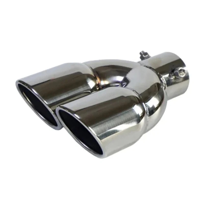 Universal Double Outlet Exhaust Tip Muffler Tailpipe 58mm/73mm Black or Silver Straight/Curved