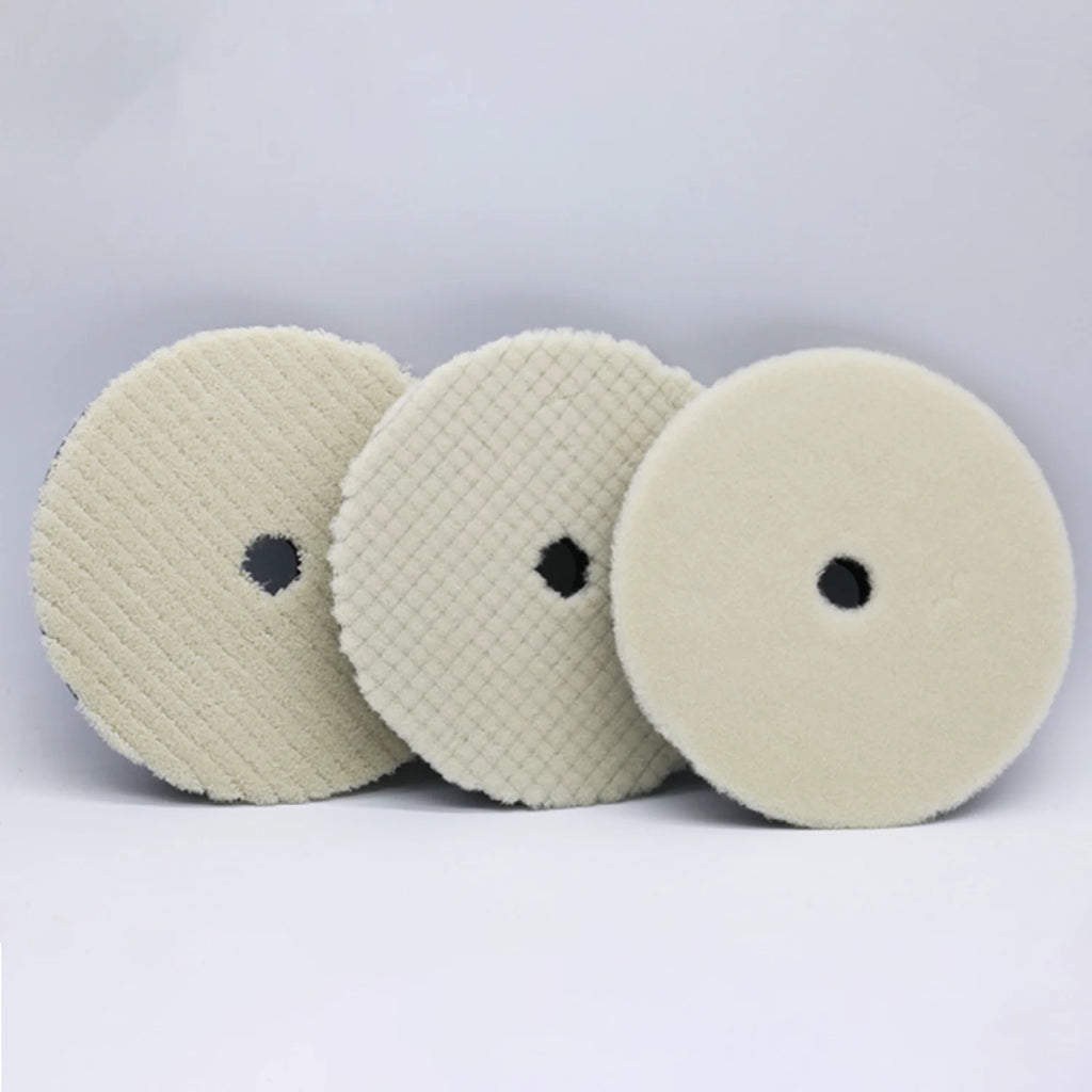 3Pcs 5/6 Inch Wool Buffing Pads,  Wool Cutting & Polishing Pad Kit for DA Polisher, Low Lint Paint Correction Pads
