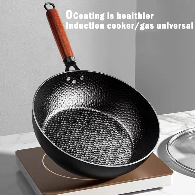 Non-stick 28cm Frying Wok Pan Iron Pan Uncoated Steak Cooking Pot Pancake Pan Handmade Cast Gas Stove Induction Kitchen Cookware