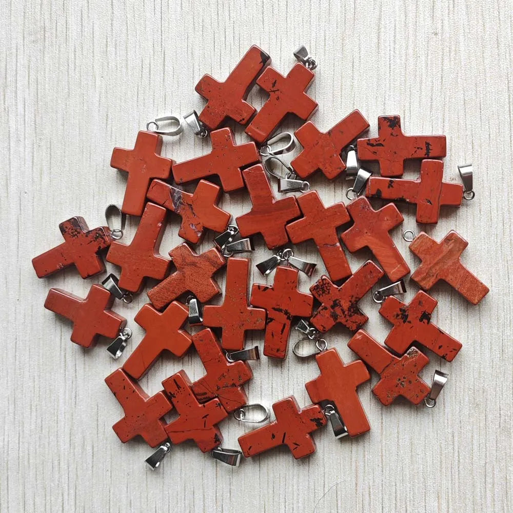 Wholesale 50pcs/lot  Fashion hot sell natural stone mixed color assort  cross pendants Charms fit Necklaces jewelry making