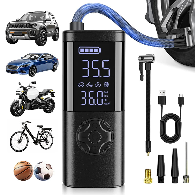 2025 New Multifunctional Cordless Air Pump Portable Air Compressor&Inflator,7-in-1 LED Display,Flashlight Inflatable Pump