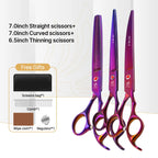 Fenice New design colorful 7.0 inch pet grooming scissors set straight thinning curved scissors