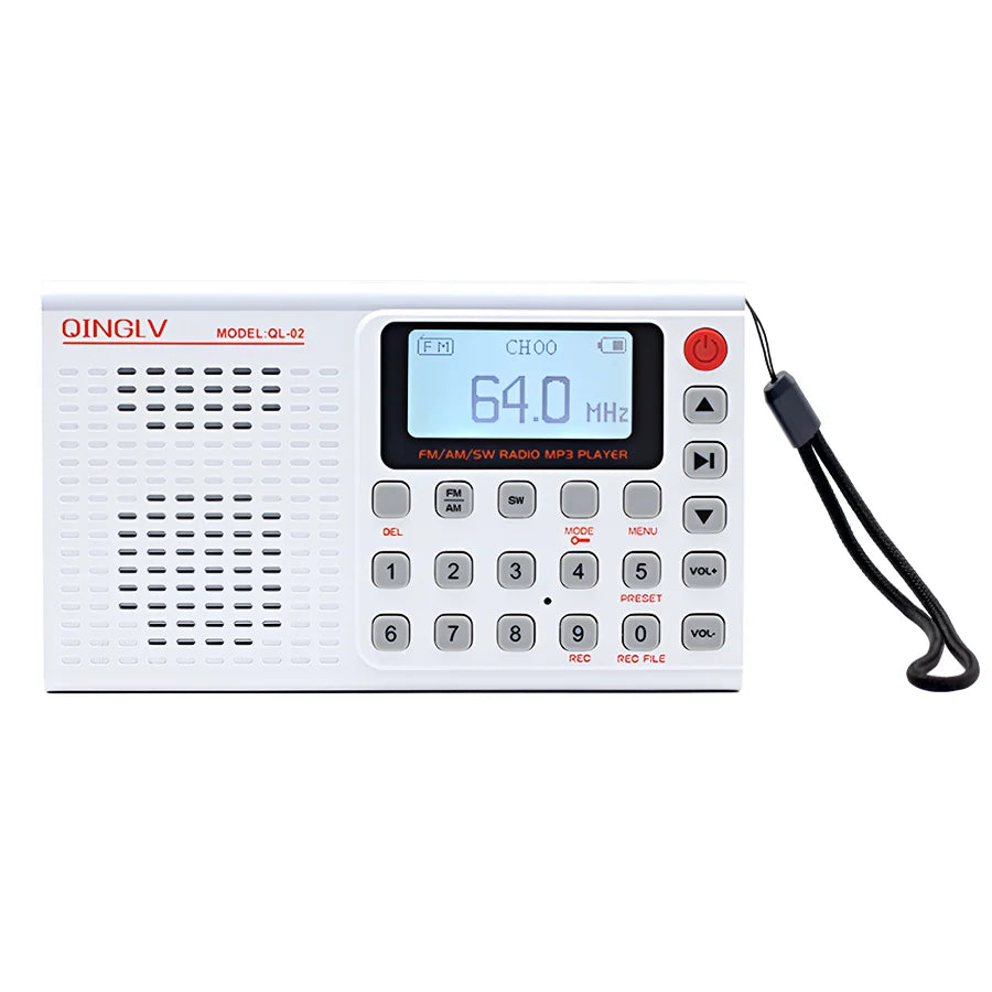 Ultra-portable multifunctional radio, full frequency range, rechargeable, for indoor/outdoor use, with memory card slot and MP3