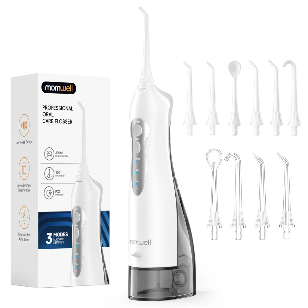 D52 Portable Cordless Water Flosser USB Rechargeable Water Jet Floss Tooth Pick 4 Jet Tip 300ml 3 Modes Teeth Clean for Travel