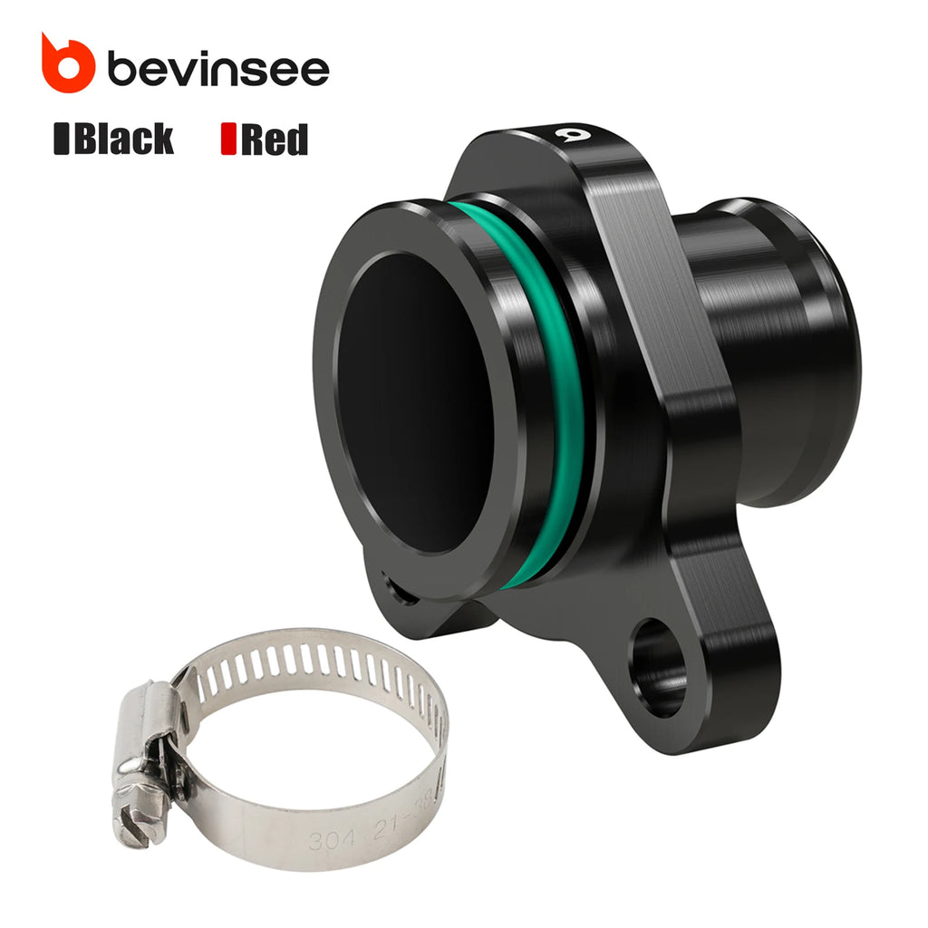 BEVINSEE Aluminum Coolant Port Flange Fitting for BMW N52 E90 E91 E92 E93 F30 F31 F34 Red/Black