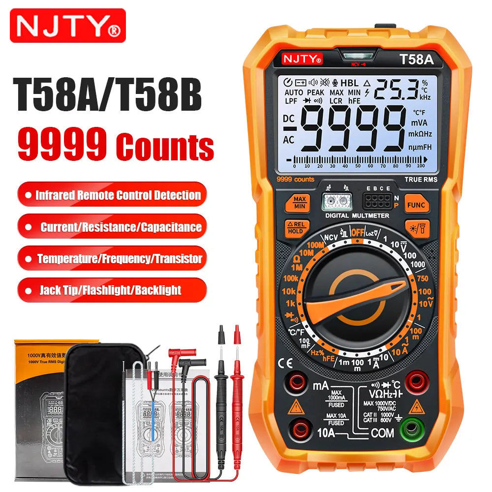 TY T58A/B  NCV Digital Multimeter 9999 words Auto Ranging AC/DC voltage meter Flash light Back light Large Screen like RM113D