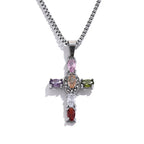 Yhpup Delicate Colorful Bling Cubic Zirconia Cross Pendant Stainless Steel Luxury Necklace High-Grade Fashion Shiny Jewelry Gift