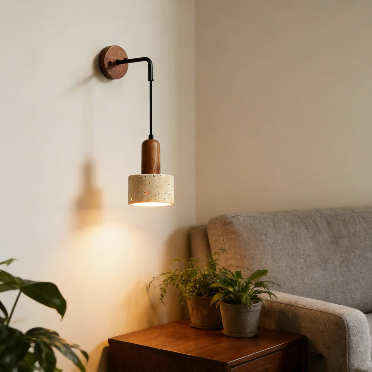 Travertine Wall Sconce E27 Wabi Sabi Retro Bedside Lamp, Yellow or Black Stone, 7W Warm White