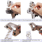 Grommet Tool Kit Handheld Hole Punch Pliers Portable Grommet Hand Press Machine Manual Puncher w/ Silver Grommets of 10mm