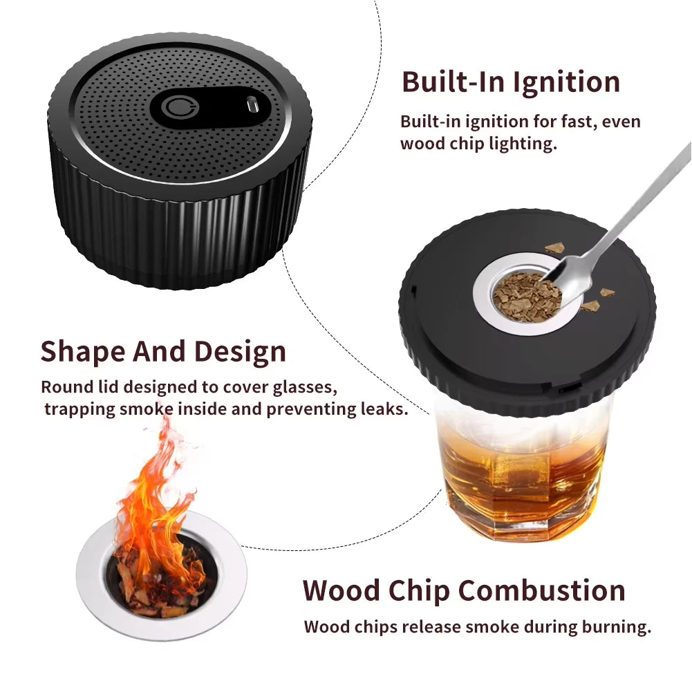 Whiskey Cocktail Smoke Infuser Electric Champagne Smoke Kit With 6 Wood Chips Rechargeable Cocktail Smoker Kit Customized Gift