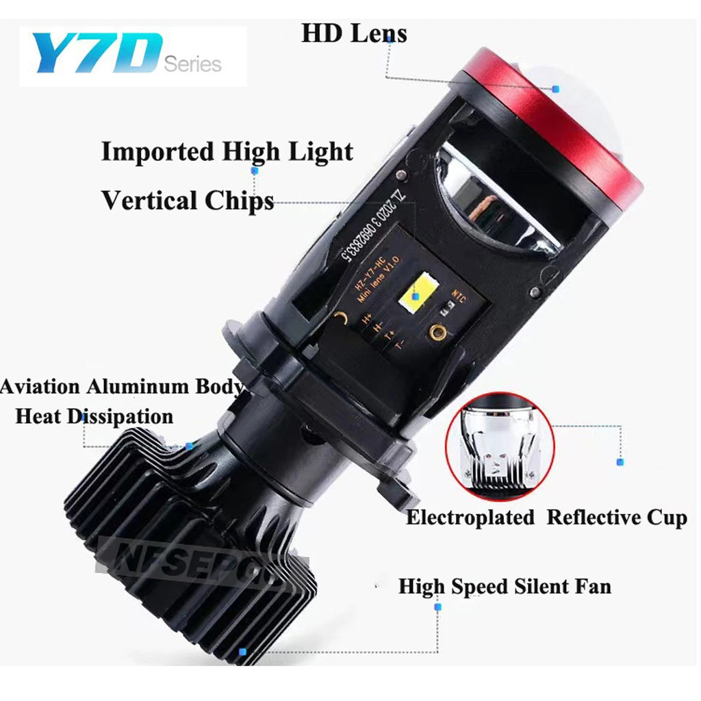 Y7D 120W H4 Headlights Car H4 LED Mini Projector Lens 6000K High Low Beam Turbo Fan Auto LED H4 Lamp LHD RHD 12V 24V