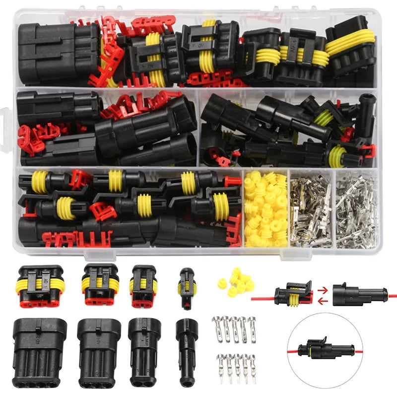 240/296/352/708pcs HID Waterproof Connectors 1/2/3/4 Pin Car Electrical Electri Wire Connector Plug Truck Harness