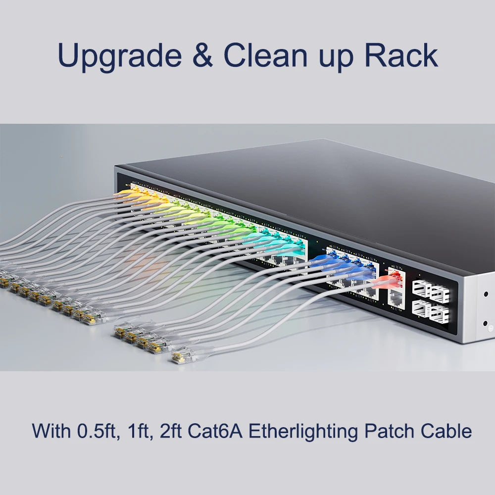 COMNEN 24 Pack Ethernet Lighting Patch Cable Flexiable Slim Cat6a 10G POE LAN Cable  for Switch Ps5 Router Xbox Computer