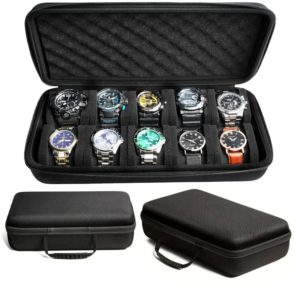 10 Slots Watch Storage Box Watch Zipper Travel Case Portable Watch Organizer Display Holder for Wristwatches and Smart Watches