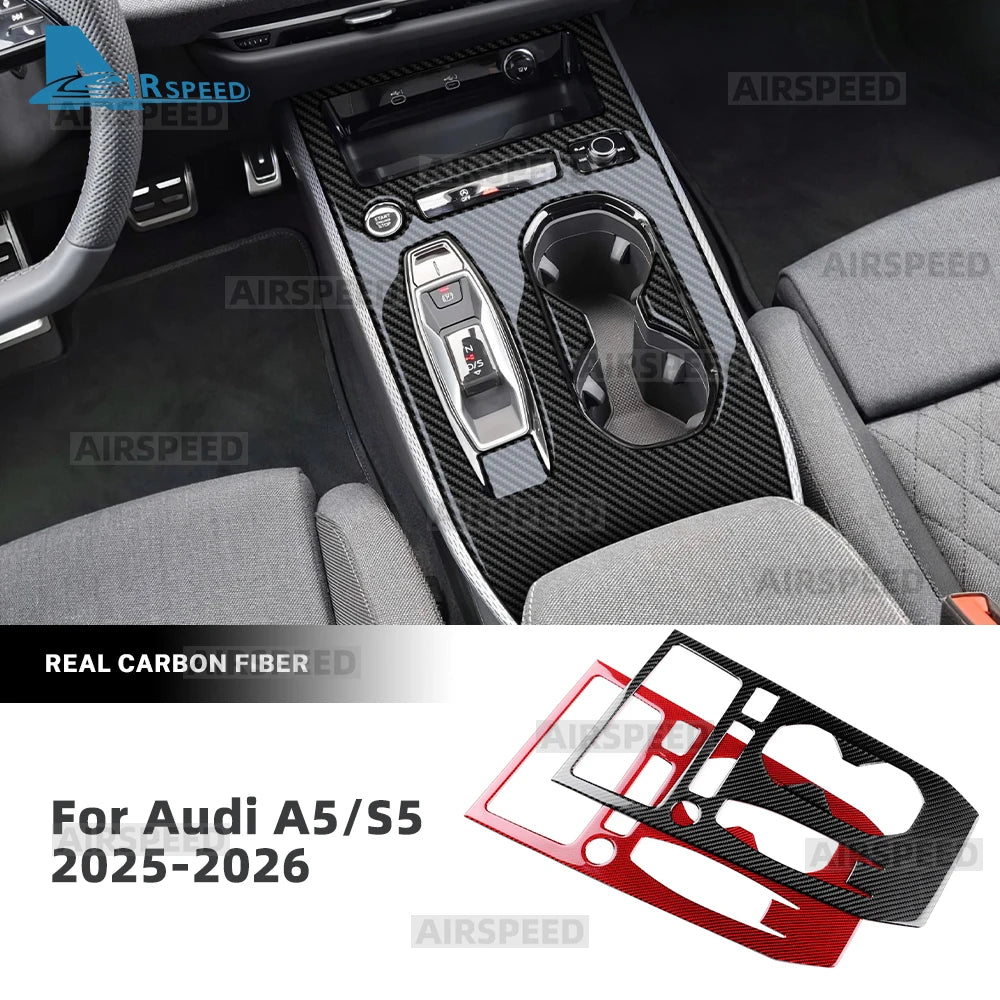 Real Soft Carbon Fiber Sticker for Audi A5 S5 B10 A6 e-tron 2025 2026 RHD LHD Automatic/AT Car Gear Shift Panel Accessories