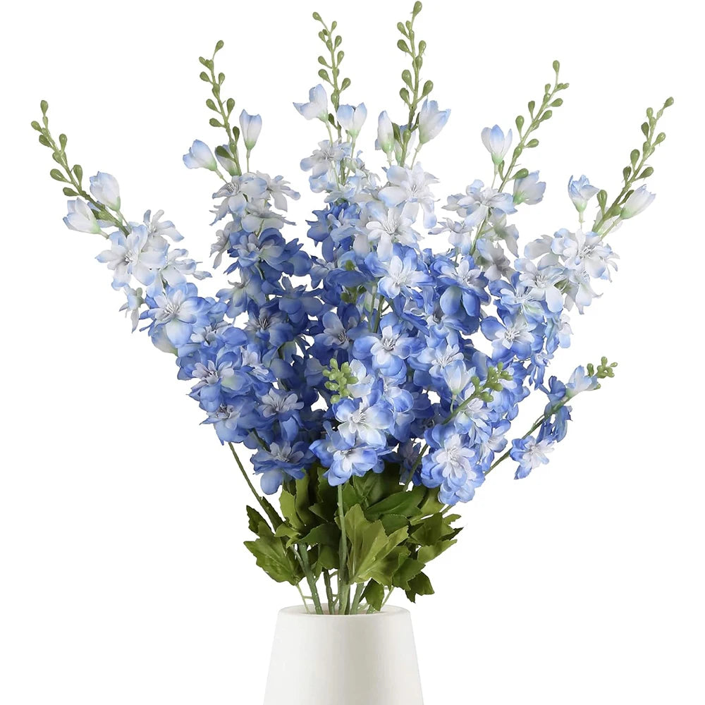 YeeNanee 6pcs Blue Delphinium Artificial Flowers Long Stem Larkspur for Wedding Centerpieces Floral Arrangements Home Vase Decor