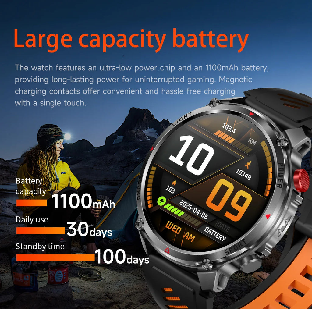 2026 New Fashion Luxury 1100mAh Battery 1.7-inch HD Screen Compass Wireless Call Flashlight 100+Sports Outdoor Sports smart