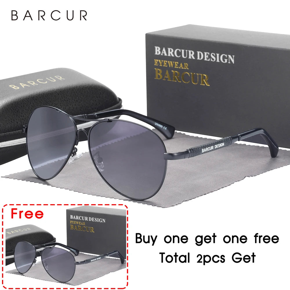 BARCUR Design Memery Frame Sunglasses Polarized For Men Sun Glasses Women Pilot Gradient Lens Eyewear Mirror Shades