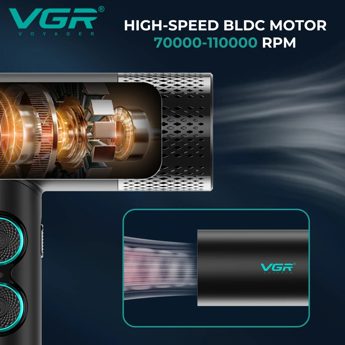 VGR High-Speed Hair Dryer V-401 110000 RPM Brushless Motor Hot/Cold EU Plug