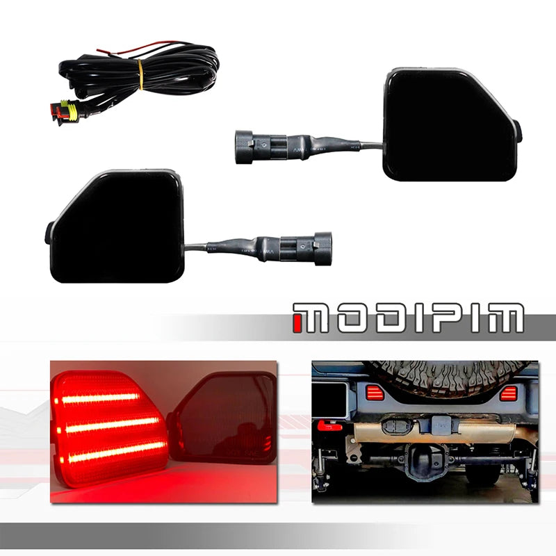 Red LED Car Rear Bumper Reflector Tail /Brake Lights Rear Fog Lights For 2018-up Jeep Wrangler JL Sahara Rubicon MOAB Trims ONLY