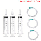 60ml Syringe With 1m Hose Plastic Syringe Pet Feeding Syringe with Lid Measuring Syringe for Lab, Dispensing, Watering Pumping