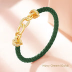 MOONLIGHT New Luxury Women's Zircon Ring Round Bracelet Genuine Braided Leather Bracelet for Woman Fashion Accessories 8 colors