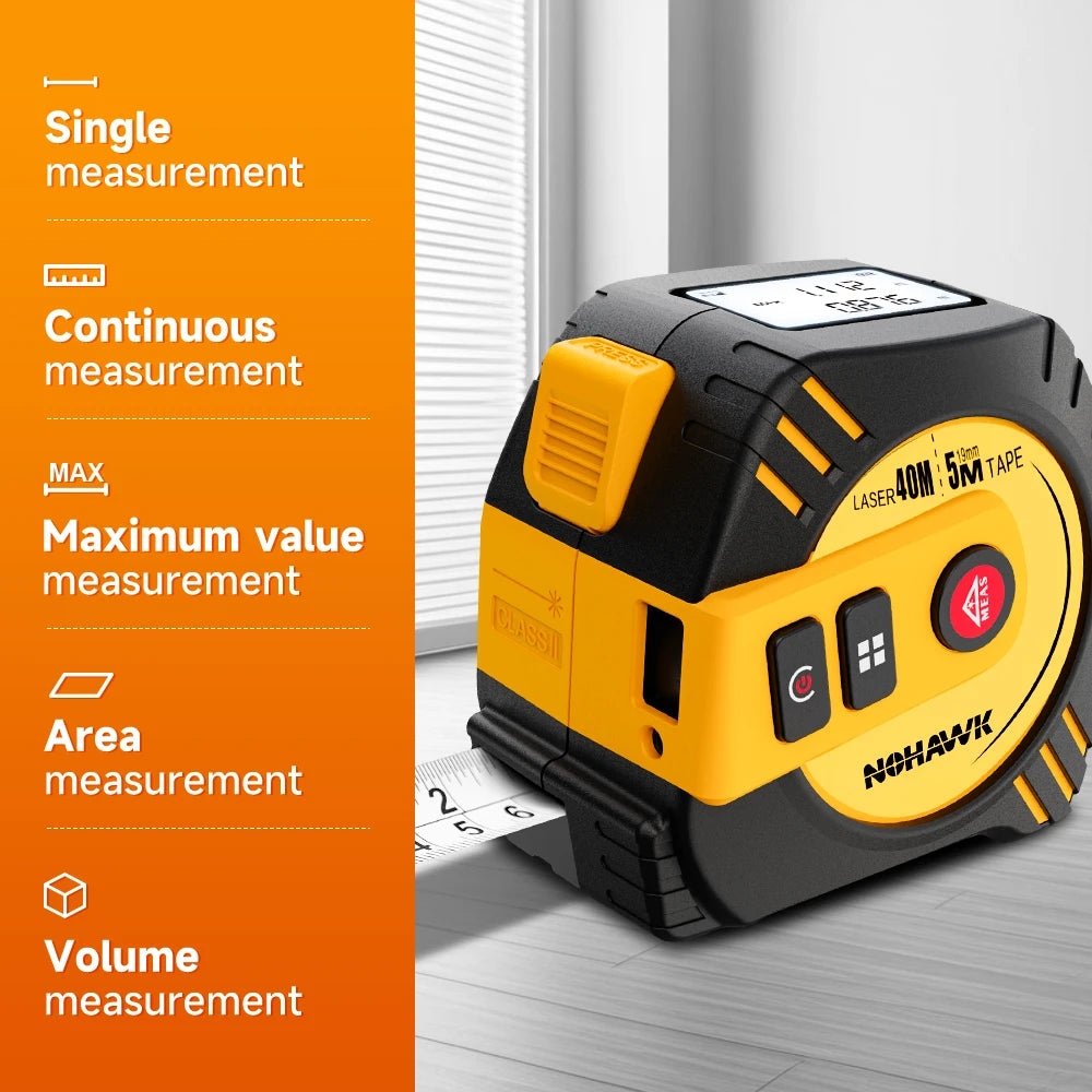 Nohawk 40m/80m Laser Tape Measure Tape Measure Measuring Tool Laser Distance Meter Steel Tape Measure USB Rechargeable