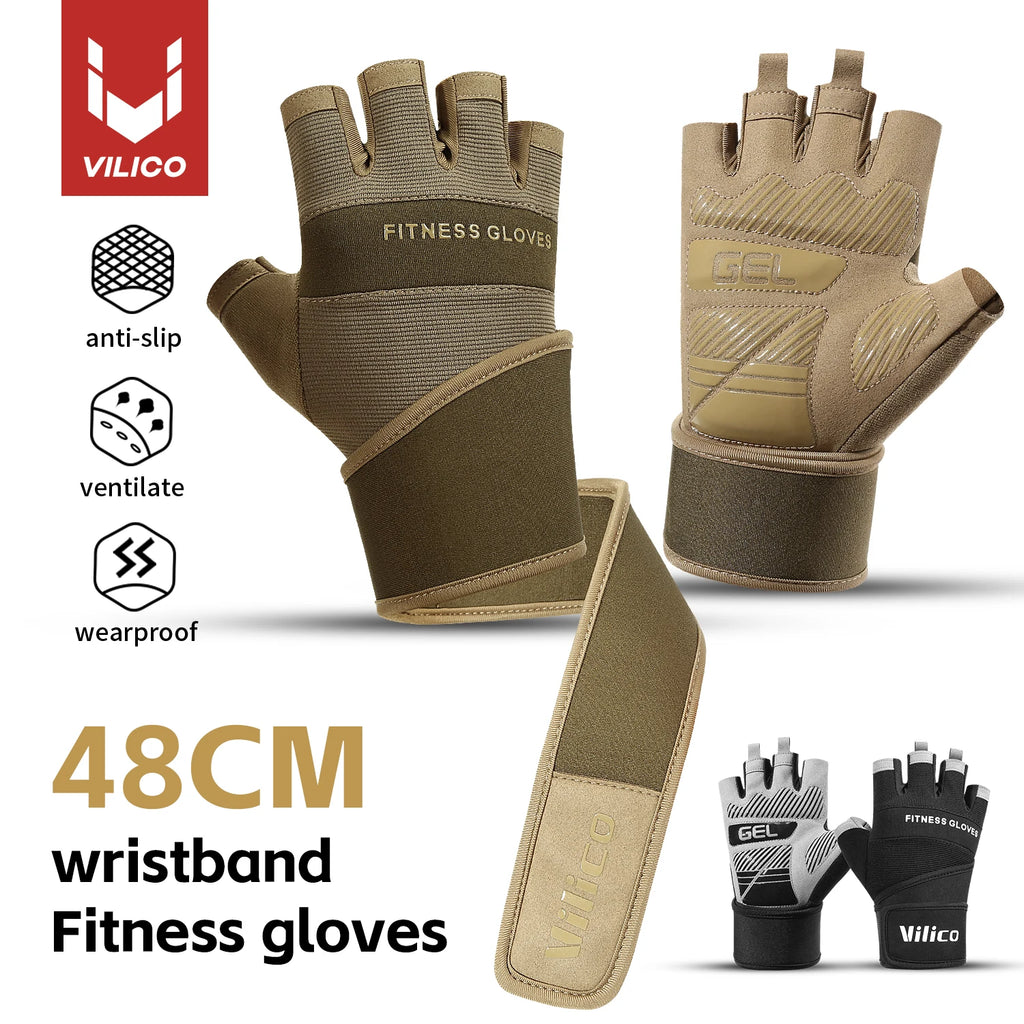 Half Finger Cycling & Gym Training Gloves Anti-Slip Grip, Black/Brown, Sizes M-XL