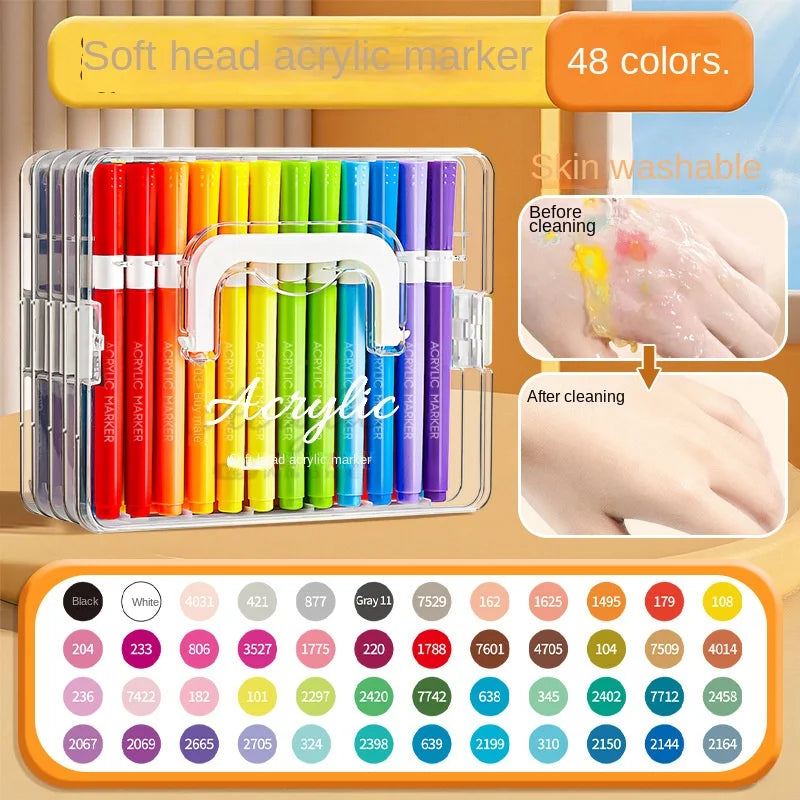 12/24/48/60/84Color Acrylic Brush Markers Set, Liquid Ink Art Acrylic Paint Markers Set for Art and DIY Craft No box