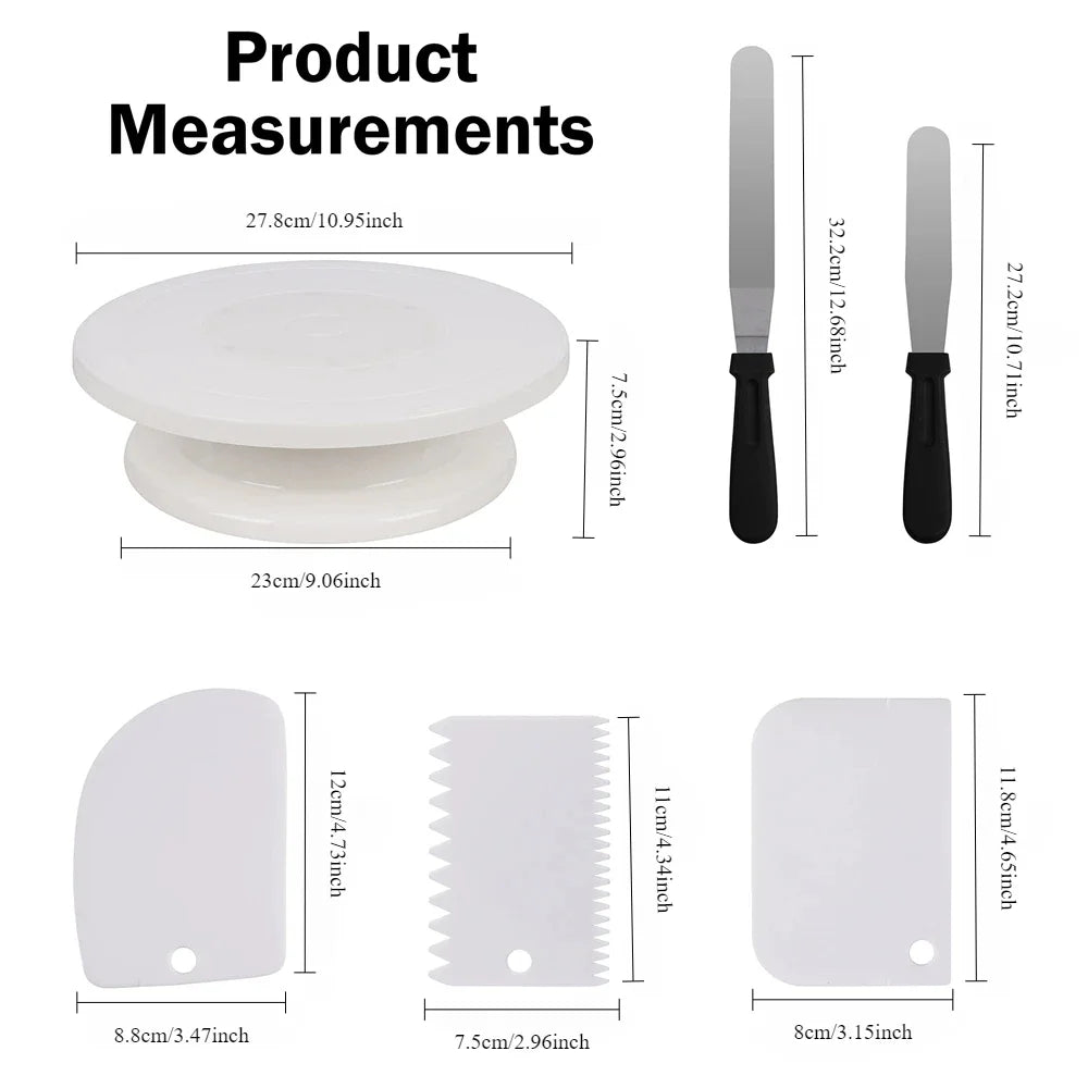1/6pcs Cake Turntable Set Plastic Revolving Cake Decorating Stand Cake Icing Turntable includes 2 spatulas 3 icing spatulas